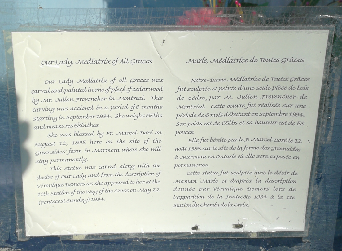 Miracle Testimony Formerly Posted on Eclosure of Our Lady Mediatrix of All Graces Statue